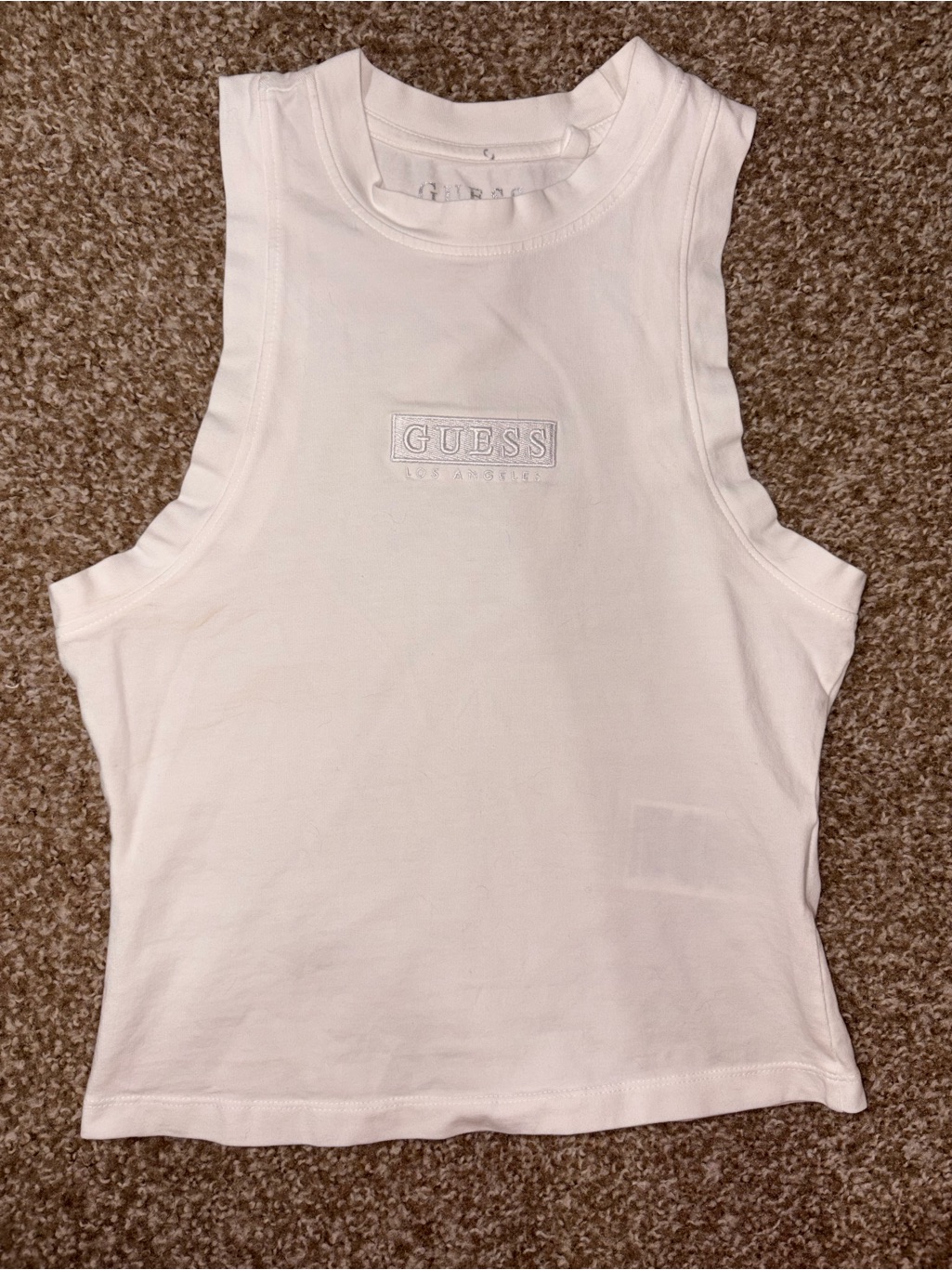Guess White Embroidered Logo Tank Top